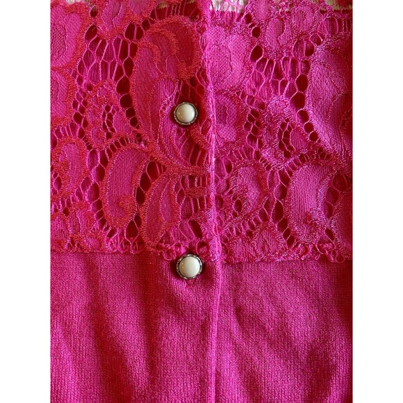 New York & Company Lace Pink Tan Short Sleeve Button Up Cardigan Size Small New - Picture 8 of 9